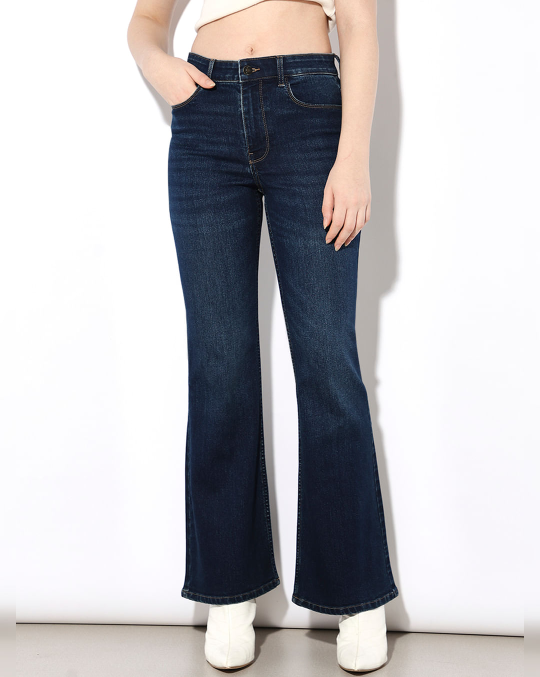 Dark Blue High Rise Flared Jeans