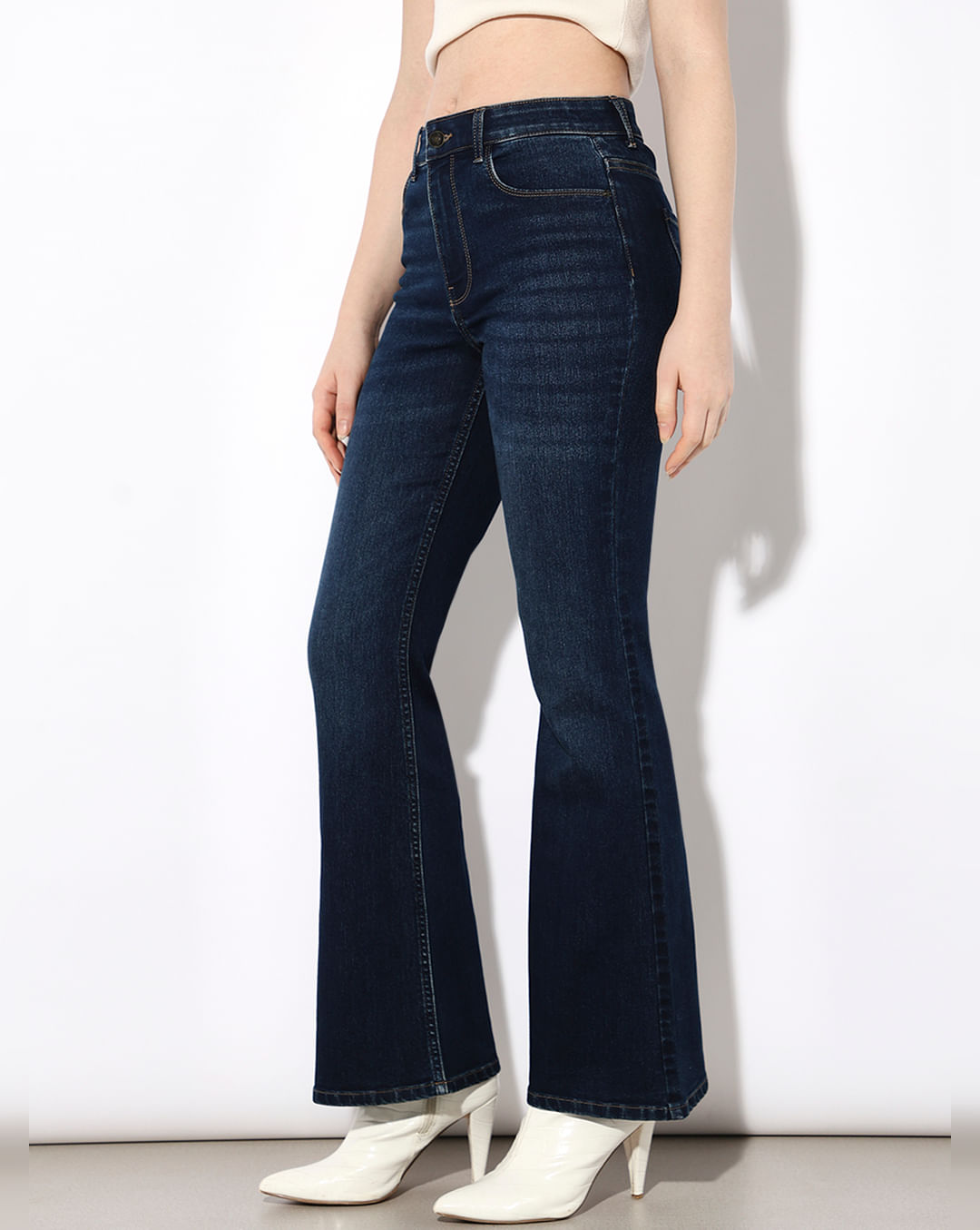 Dark Blue High Rise Flared Jeans