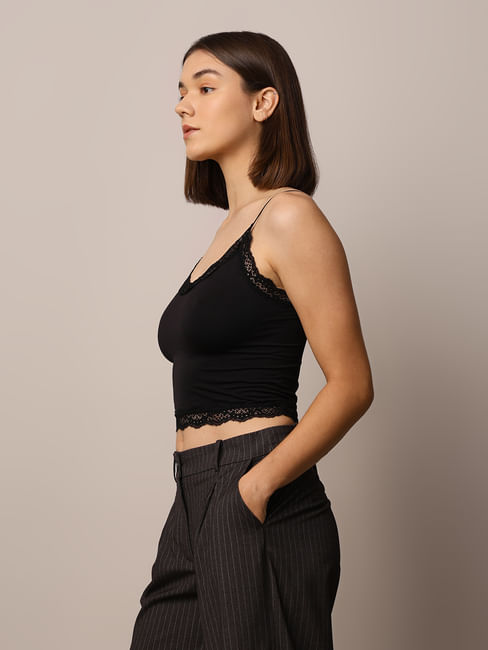 Black Lace Seamless Cropped Top