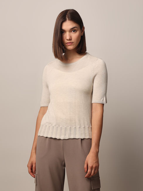 Beige Fine Knit Top