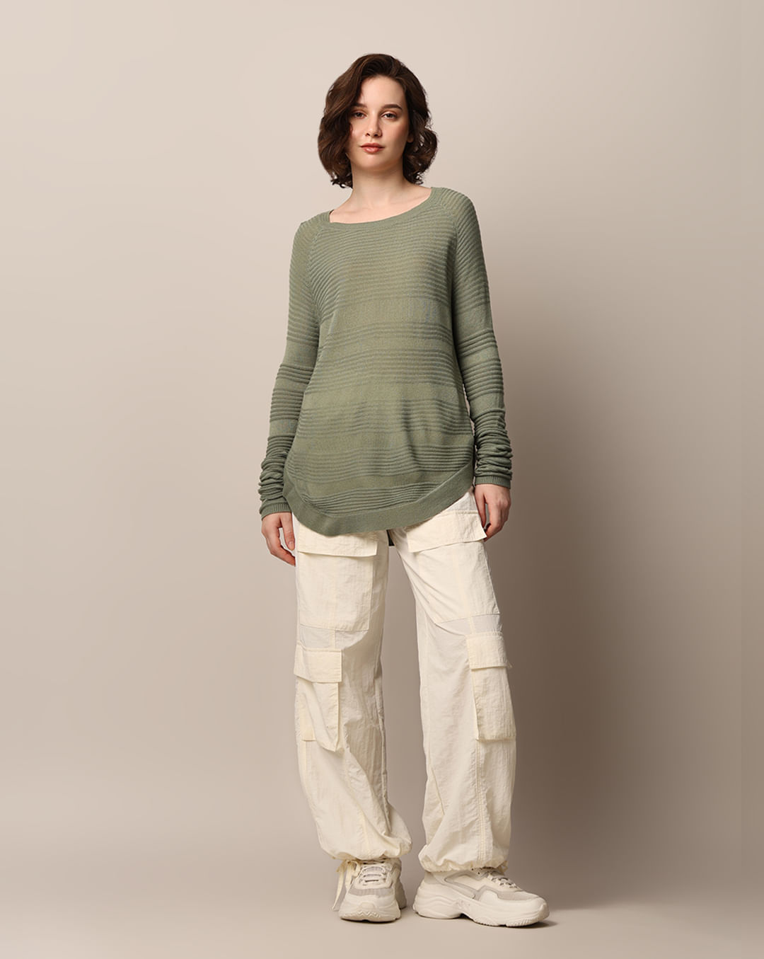 Green Structured Knit Pullover