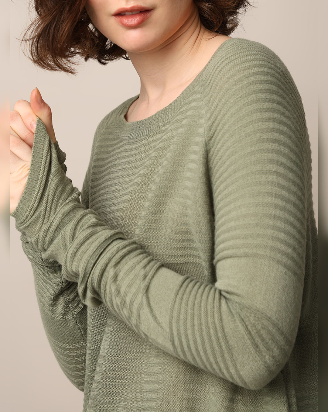 Green Structured Knit Pullover