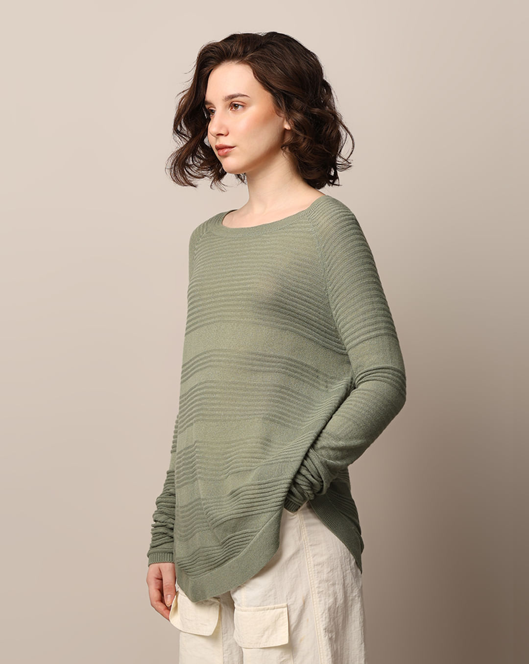 Green Structured Knit Pullover