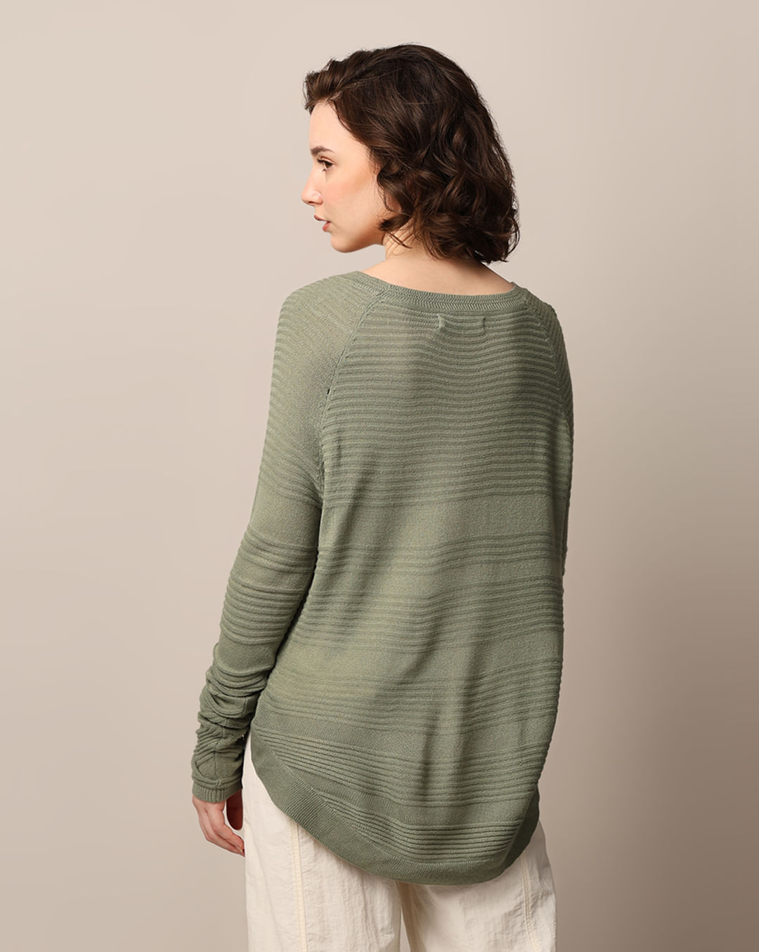 Green Structured Knit Pullover