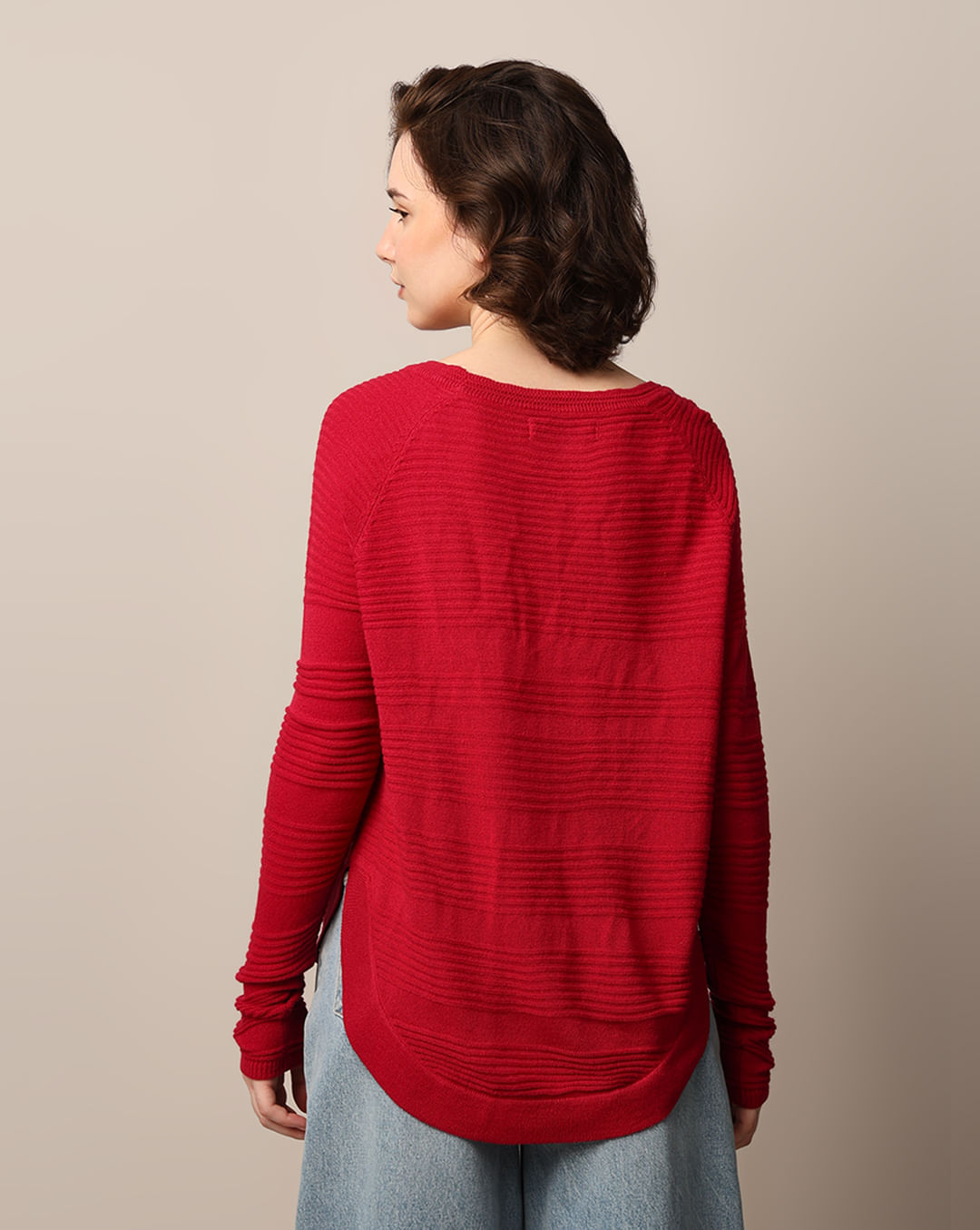 Red Structured Knit Pullover