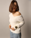 White V-Neck Fuzzy Pullover