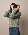 Green Zip-Up Hooded Sherpa Coat