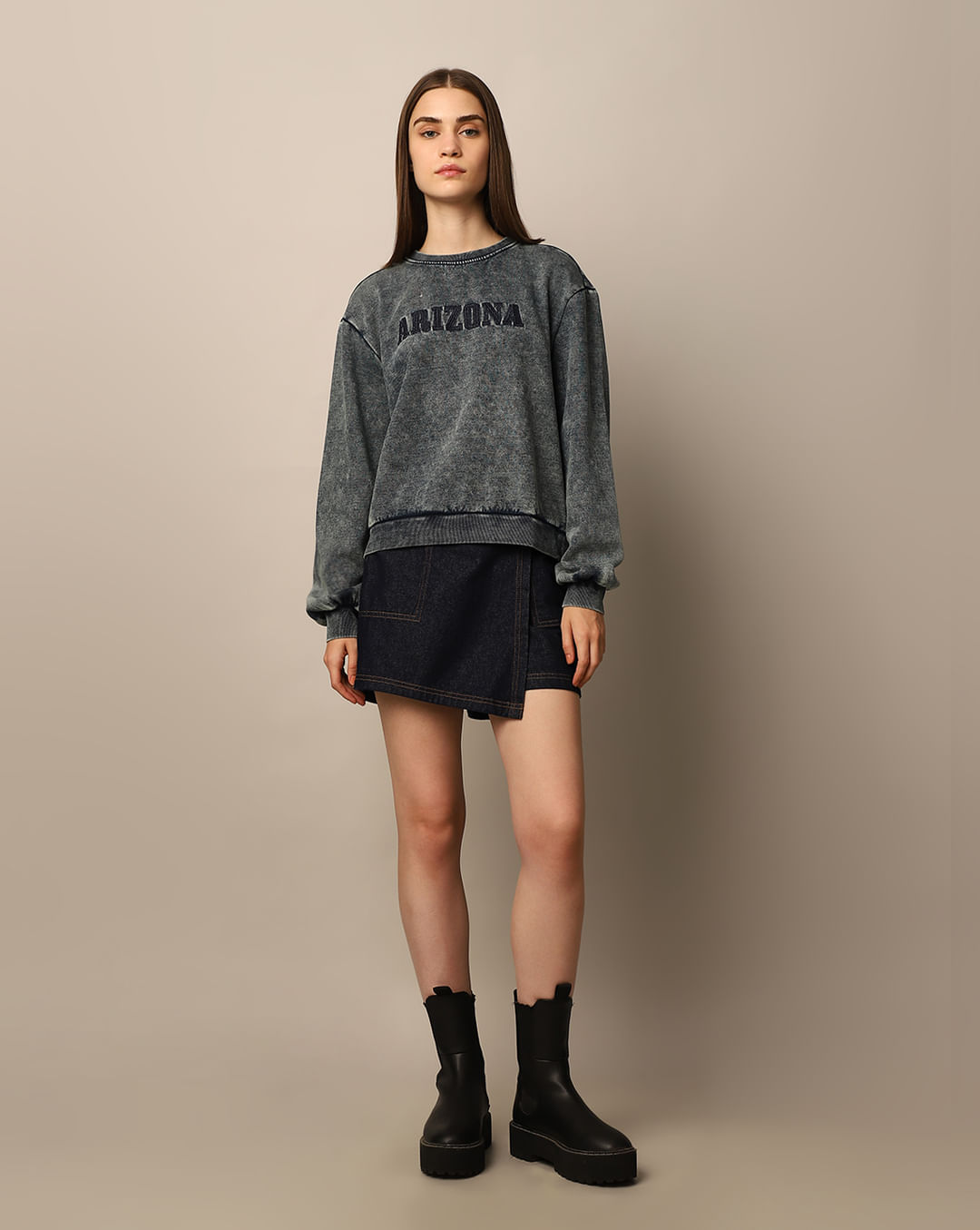 GREY PRINTED WAHED SWEATSHIRT