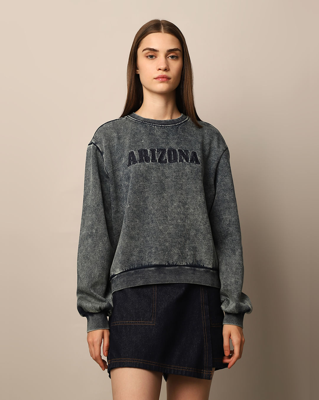 GREY PRINTED WAHED SWEATSHIRT