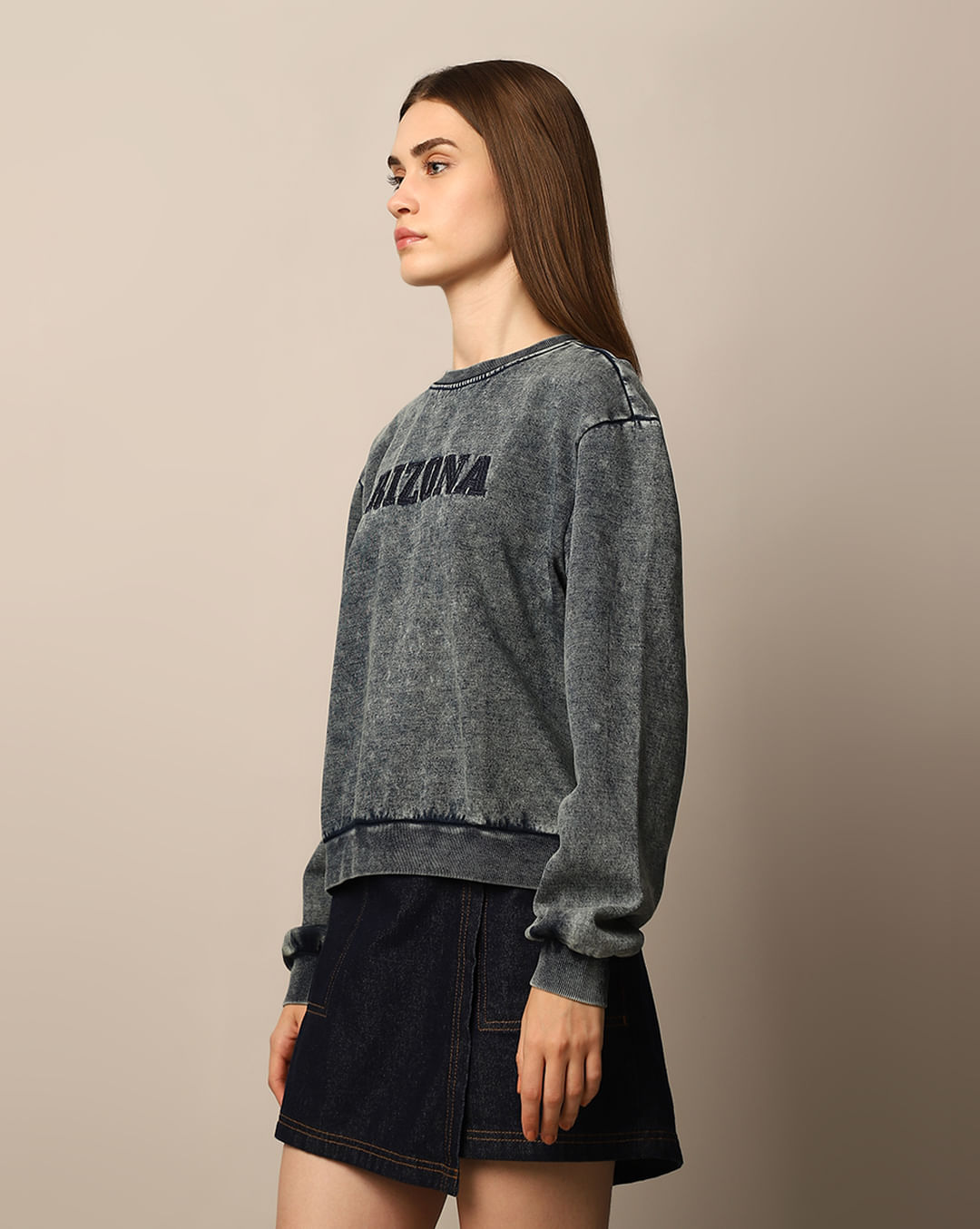 GREY PRINTED WAHED SWEATSHIRT