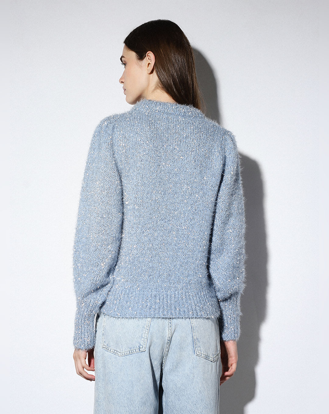 Blue Glitter O-Neck Pullover