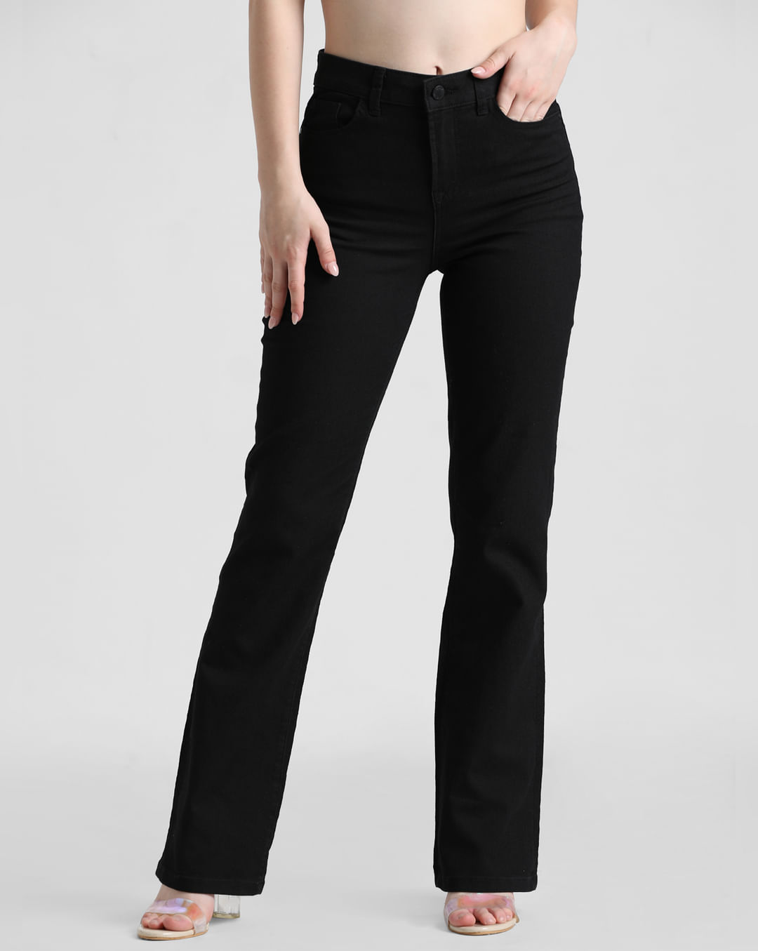 Black High Rise Flared Jeans