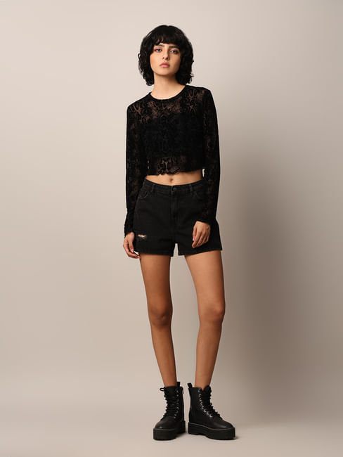 Black Animal Print Mesh Top