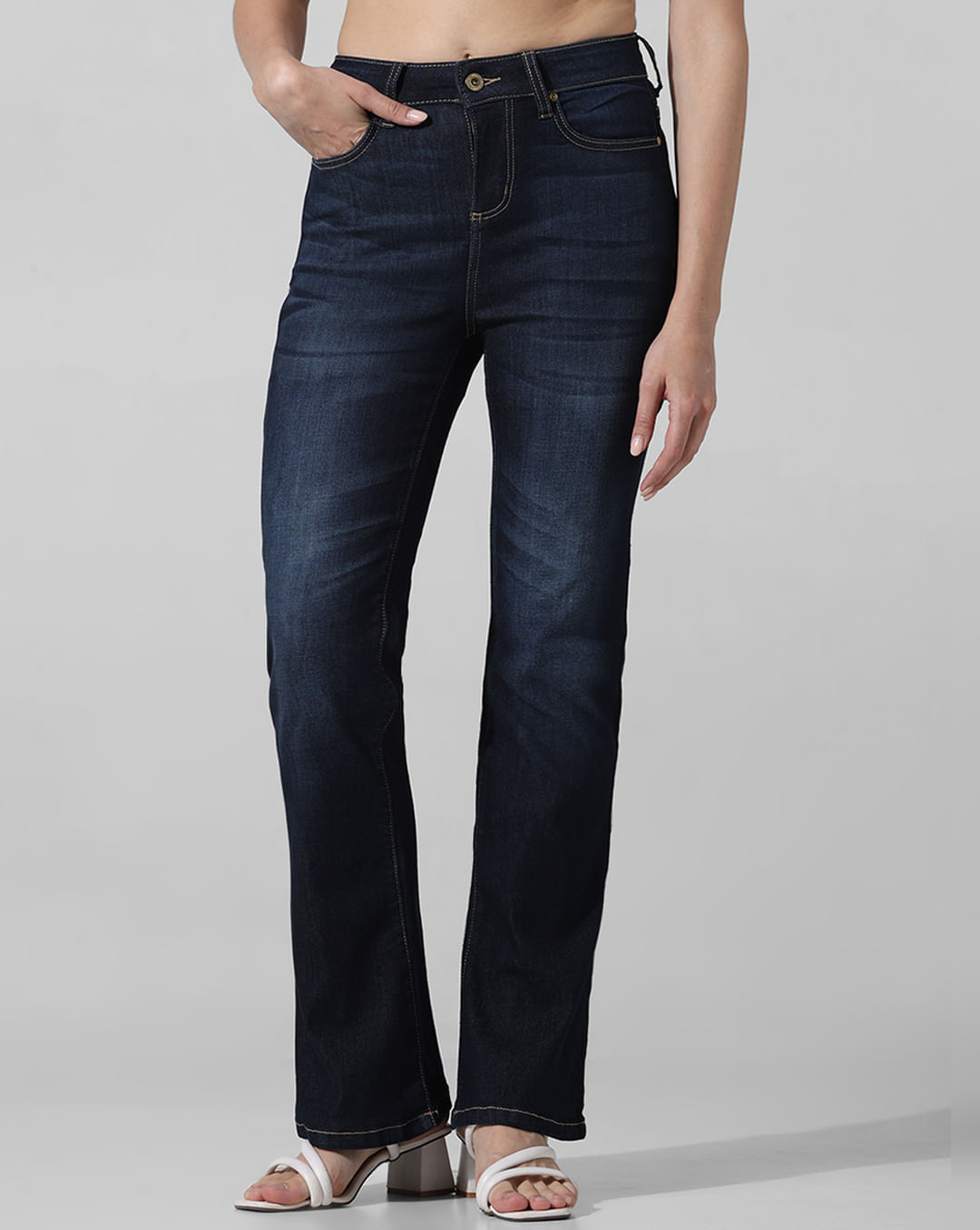 Dark Blue Mid Rise Tulga Flared Jeans