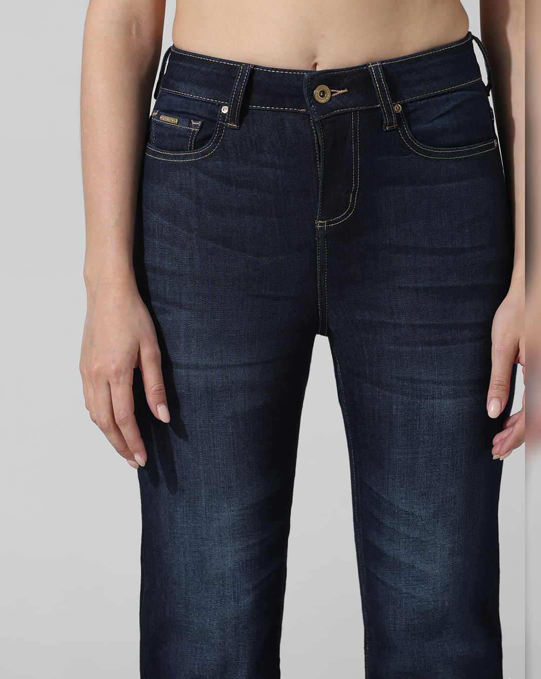 Dark Blue Mid Rise Tulga Flared Jeans