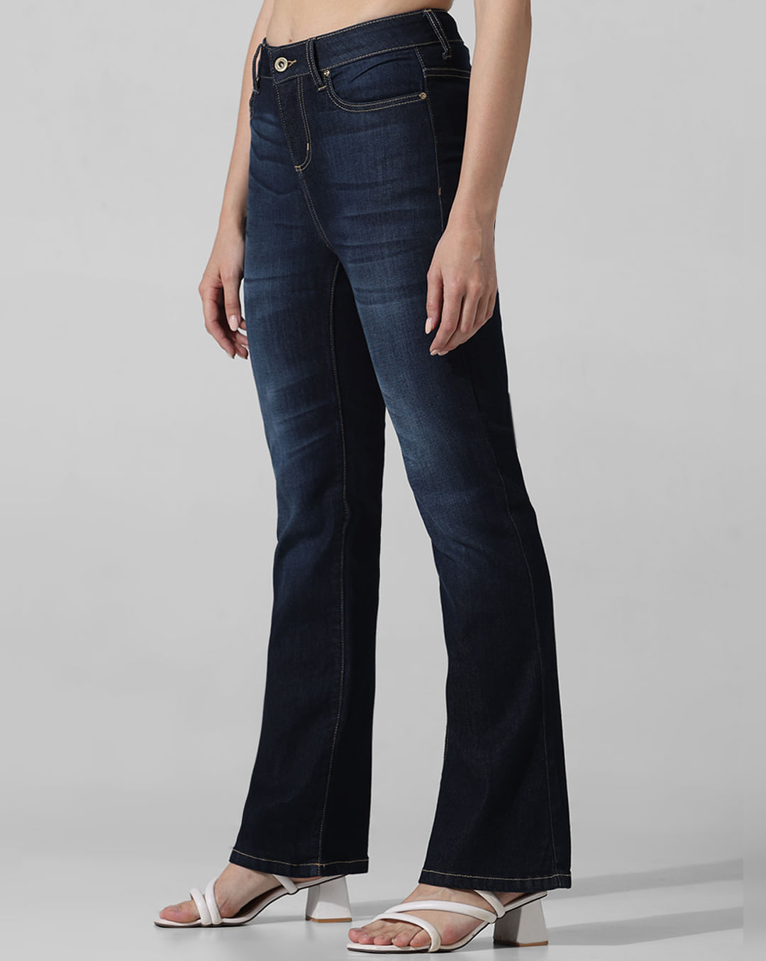 Dark Blue Mid Rise Tulga Flared Jeans