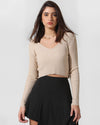 Beige Shimmer Cropped Pullover