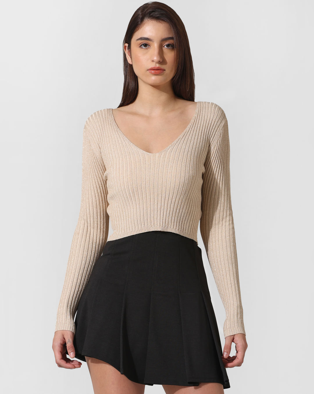 Beige Shimmer Cropped Pullover