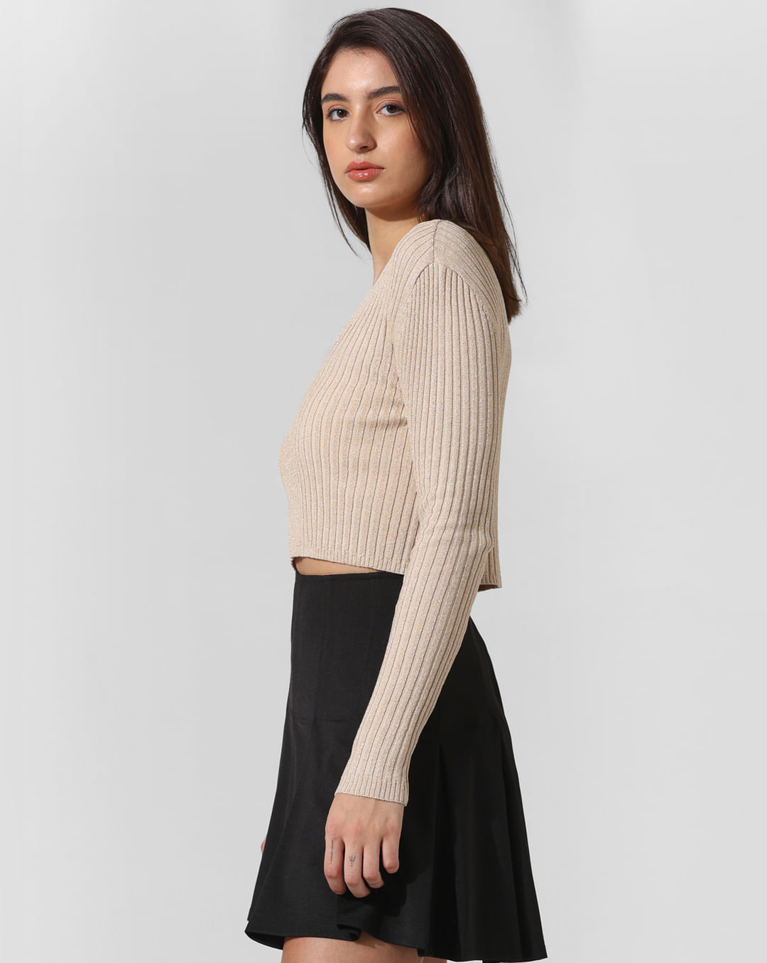 Beige Shimmer Cropped Pullover