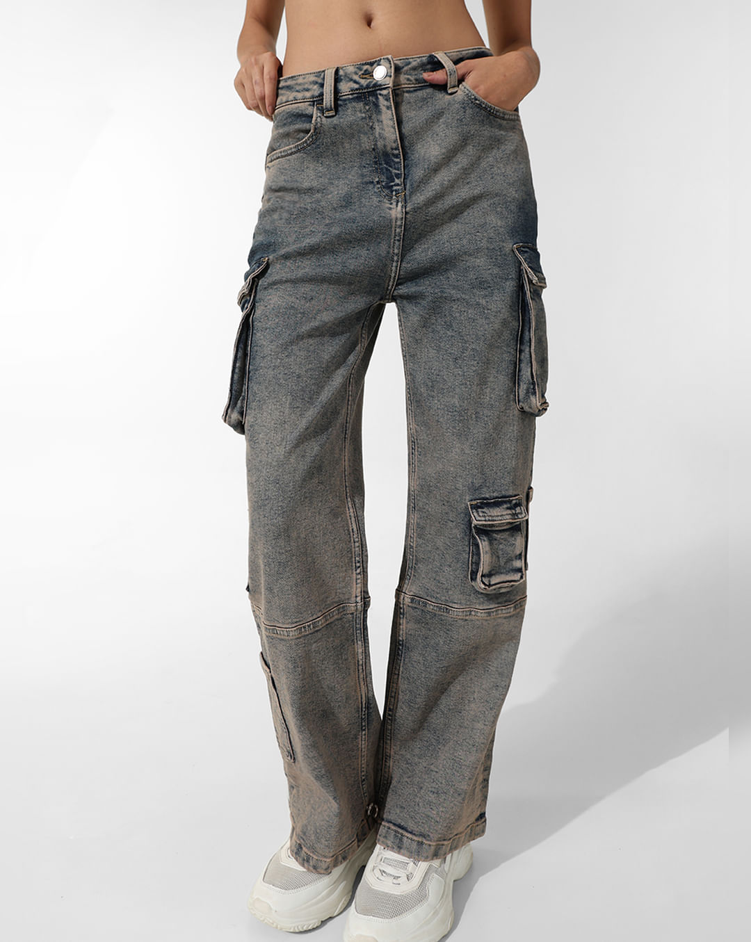 Blue High Rise Cargo Baggy Jeans