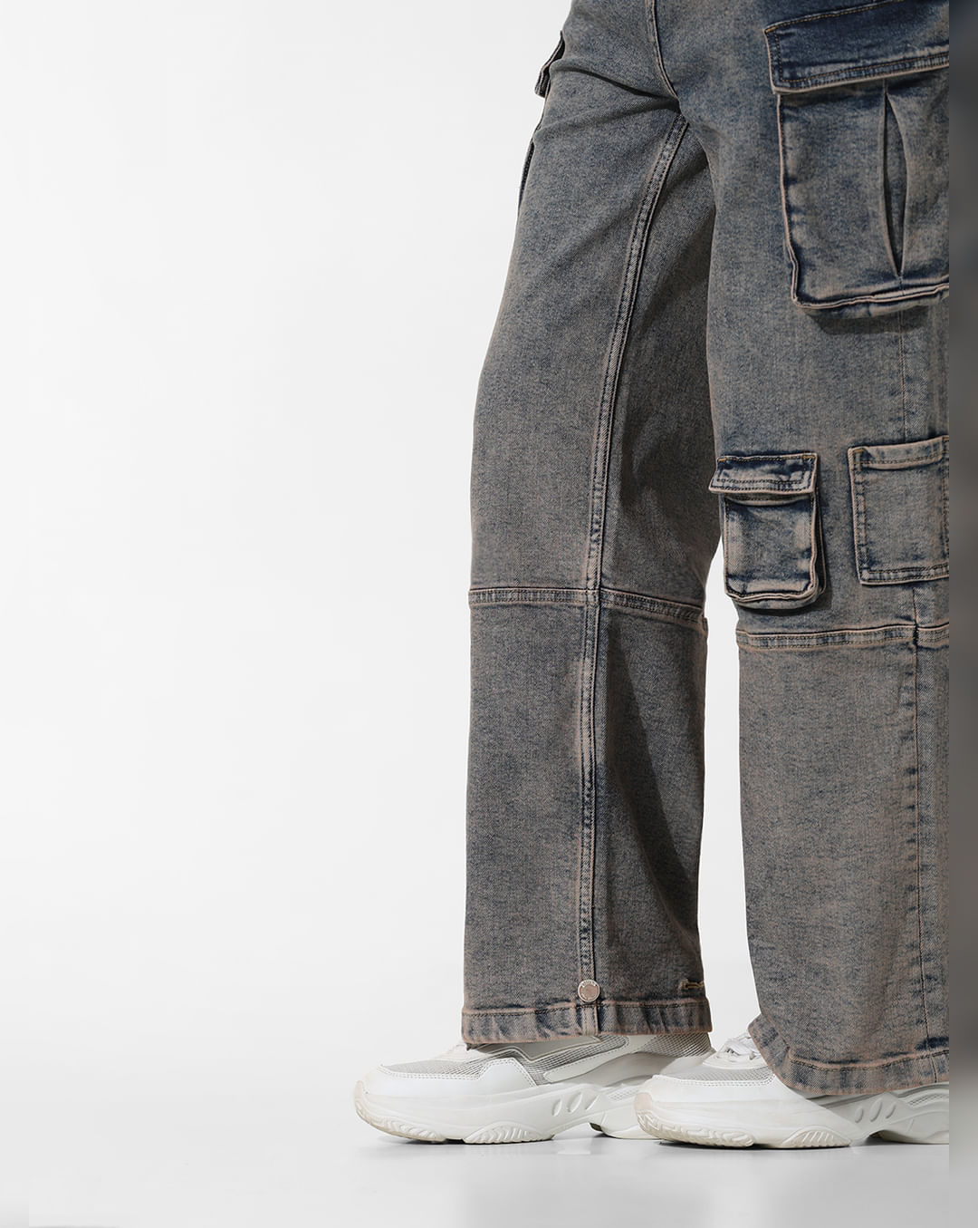 Blue High Rise Cargo Baggy Jeans