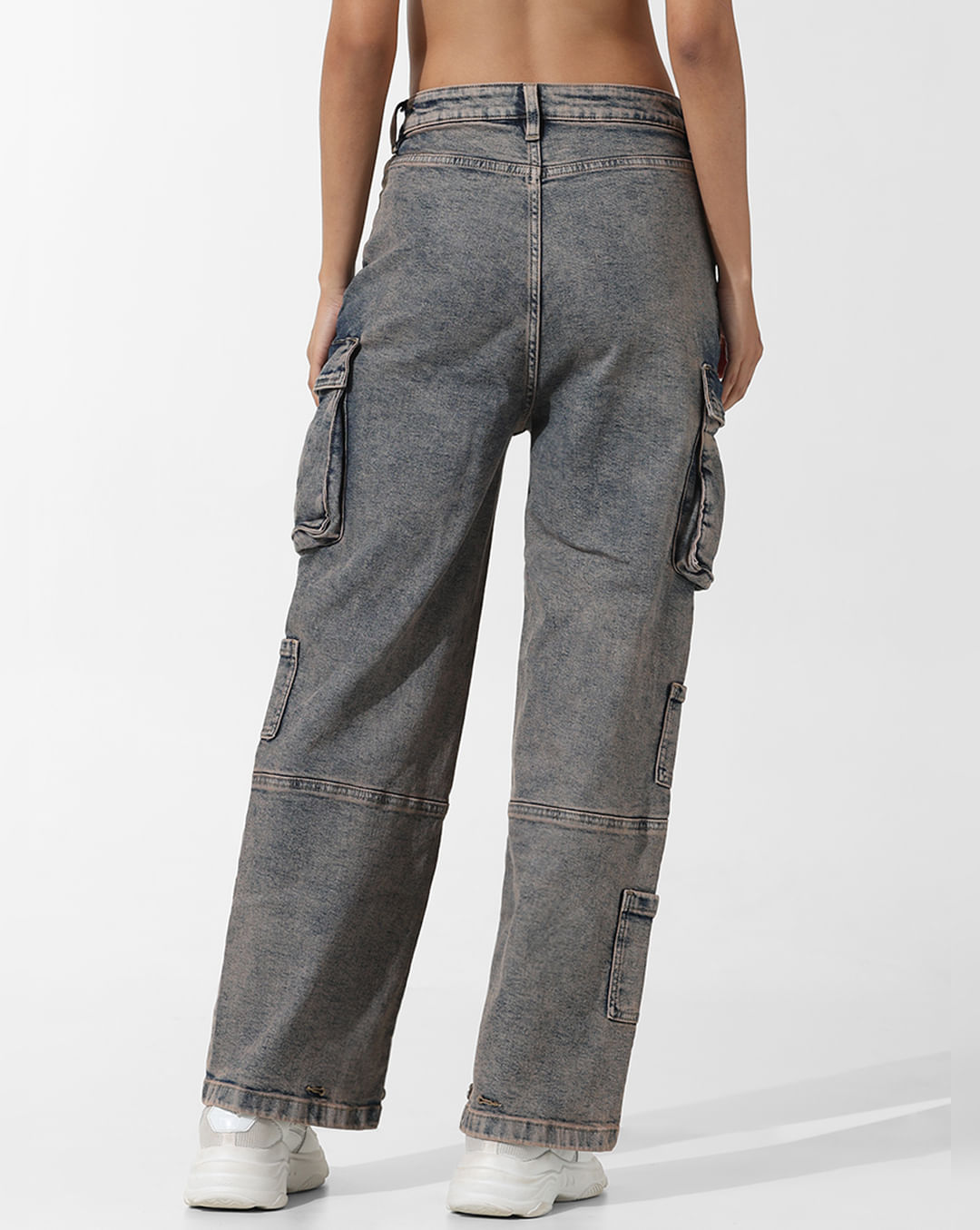 Blue High Rise Cargo Baggy Jeans