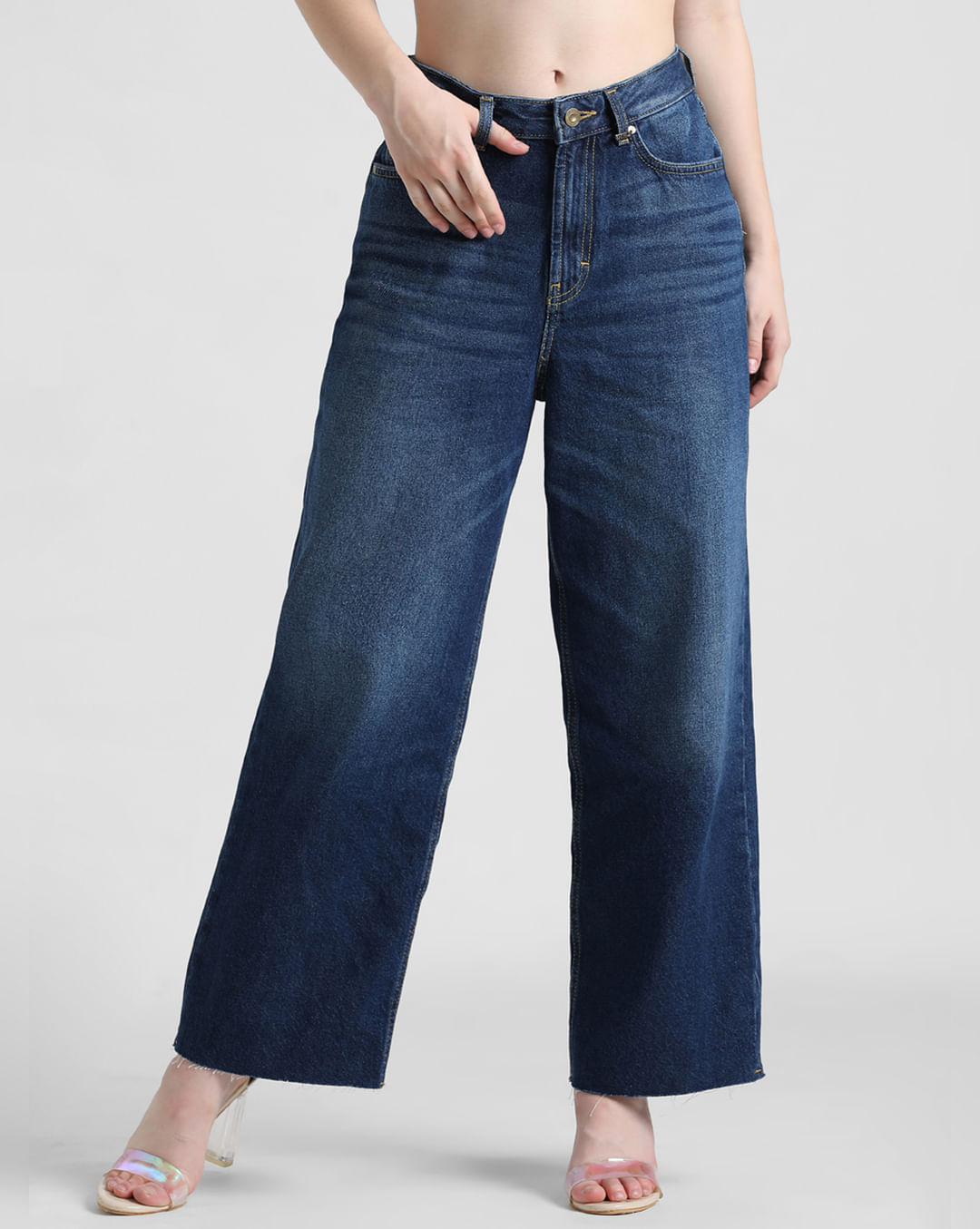 Blue Wide Leg Cropped Jeans