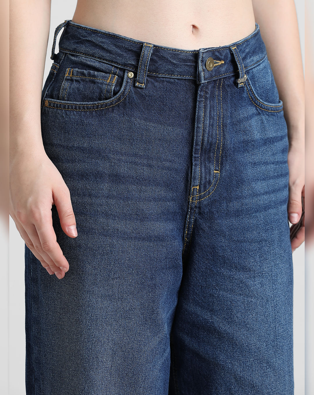 Blue Wide Leg Cropped Jeans