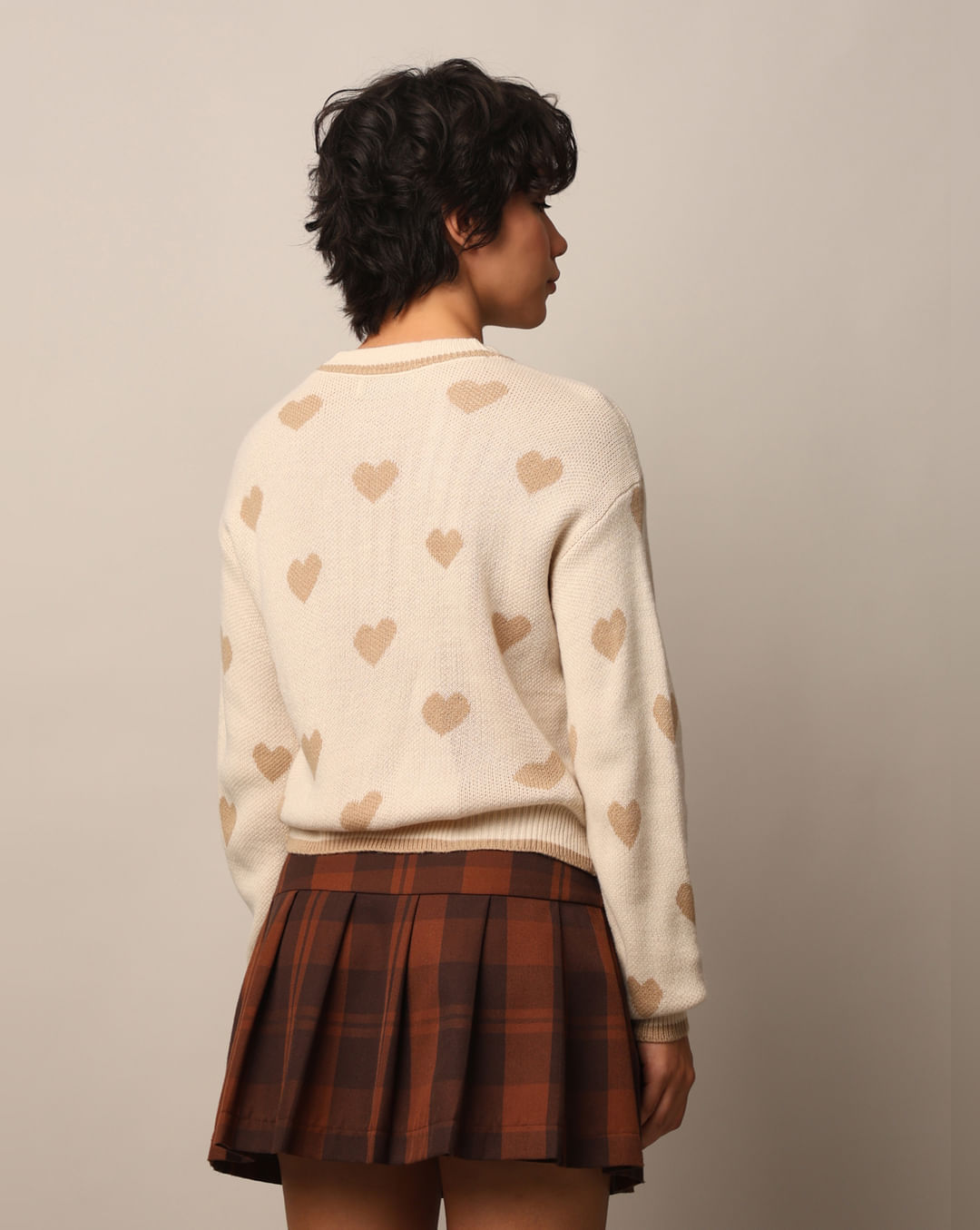 Beige Printed Jacquard Knit Pullover