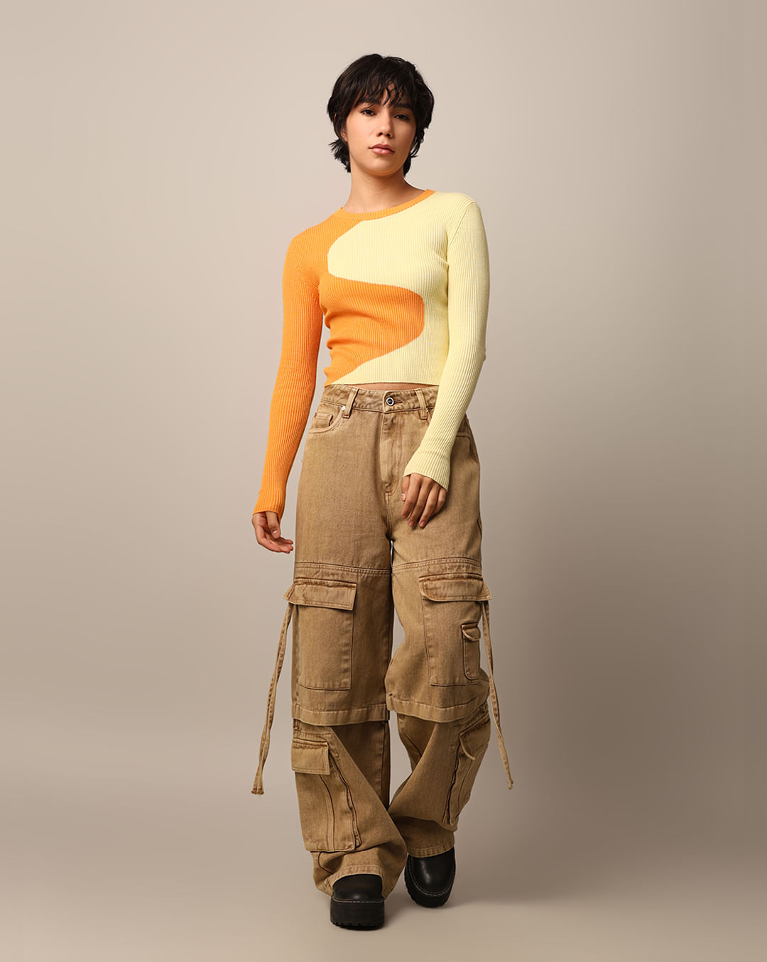 Yellow Colourblocked Fitted Pullover