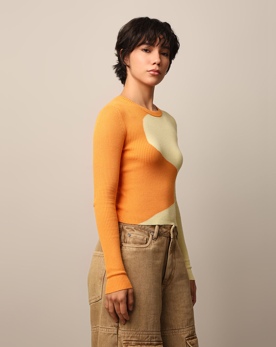 Yellow Colourblocked Fitted Pullover