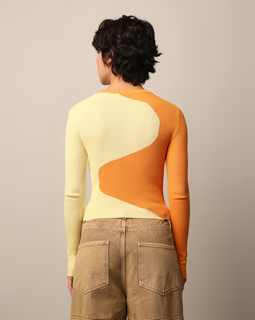 Yellow Colourblocked Fitted Pullover