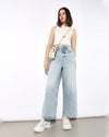 Light Blue High Rise Cotton Wide Leg Jeans