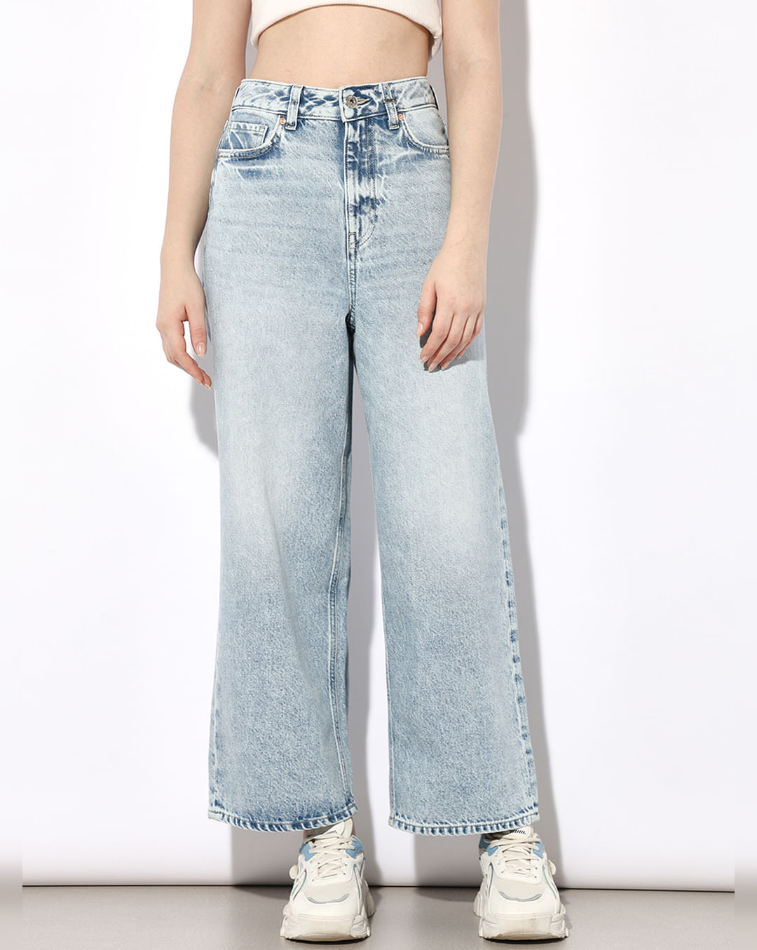 Light Blue High Rise Cotton Wide Leg Jeans