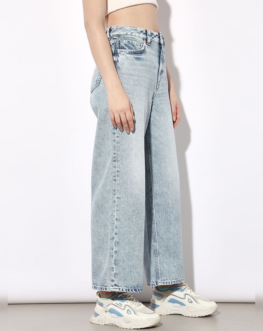 Light Blue High Rise Cotton Wide Leg Jeans