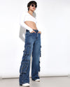 Dark Blue High Rise Cargo Jeans