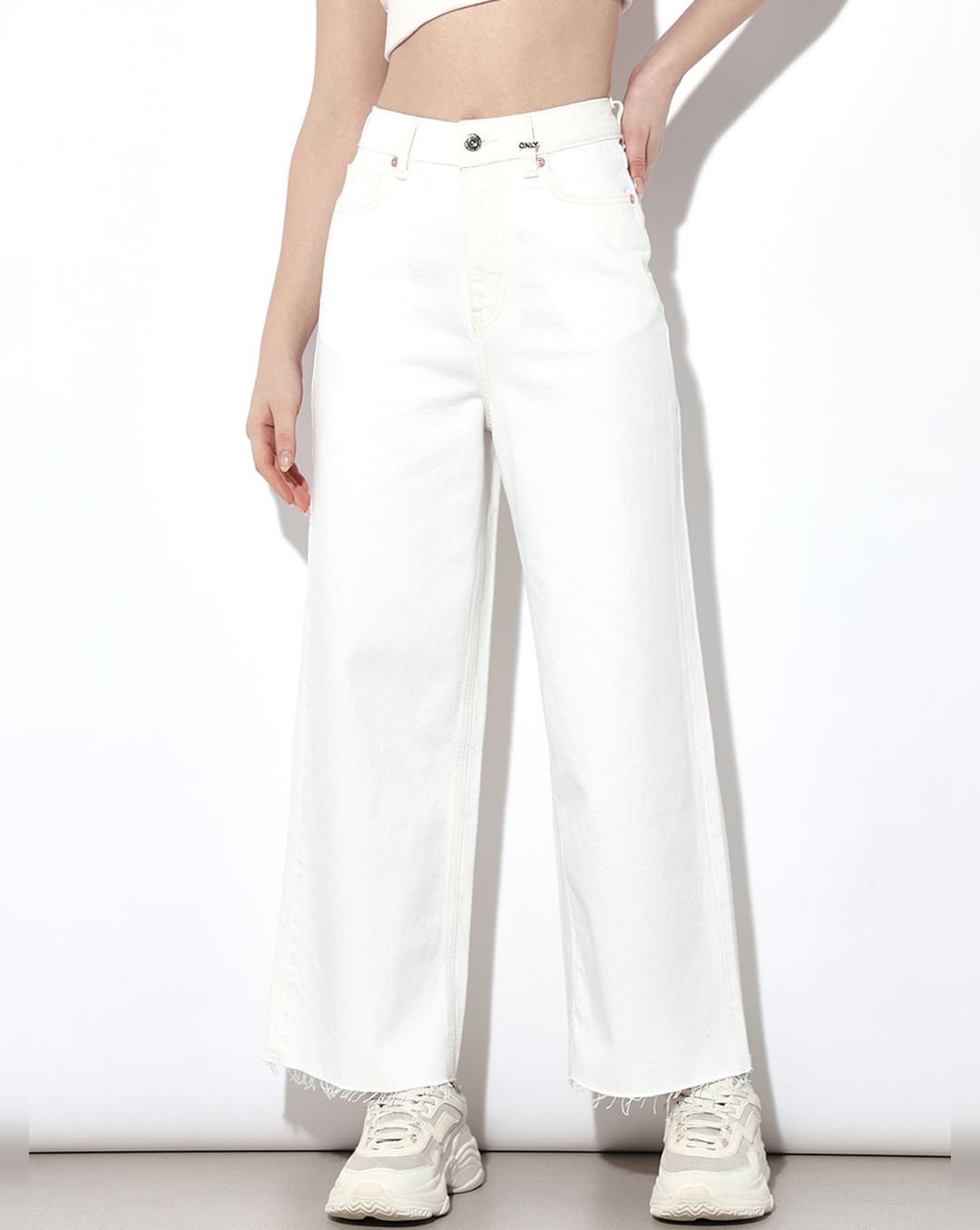 White Raw Edge Wide Leg Jeans