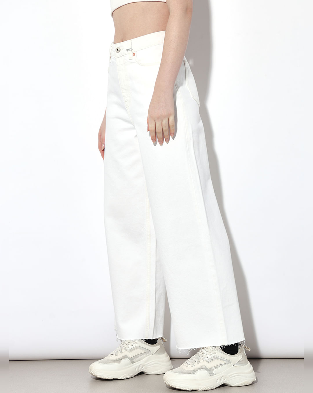 White Raw Edge Wide Leg Jeans