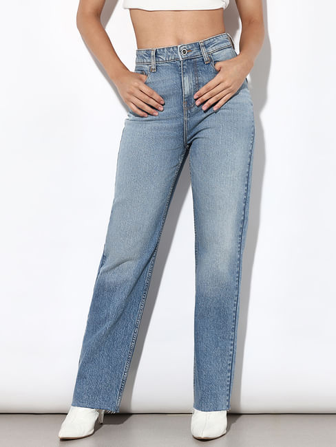 Blue High Rise Straight Fit Jeans