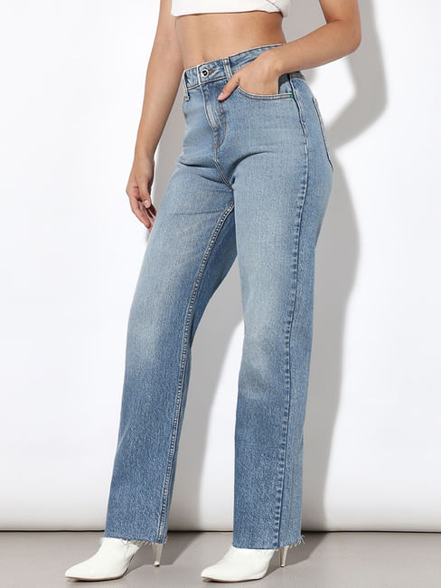 Blue High Rise Straight Fit Jeans