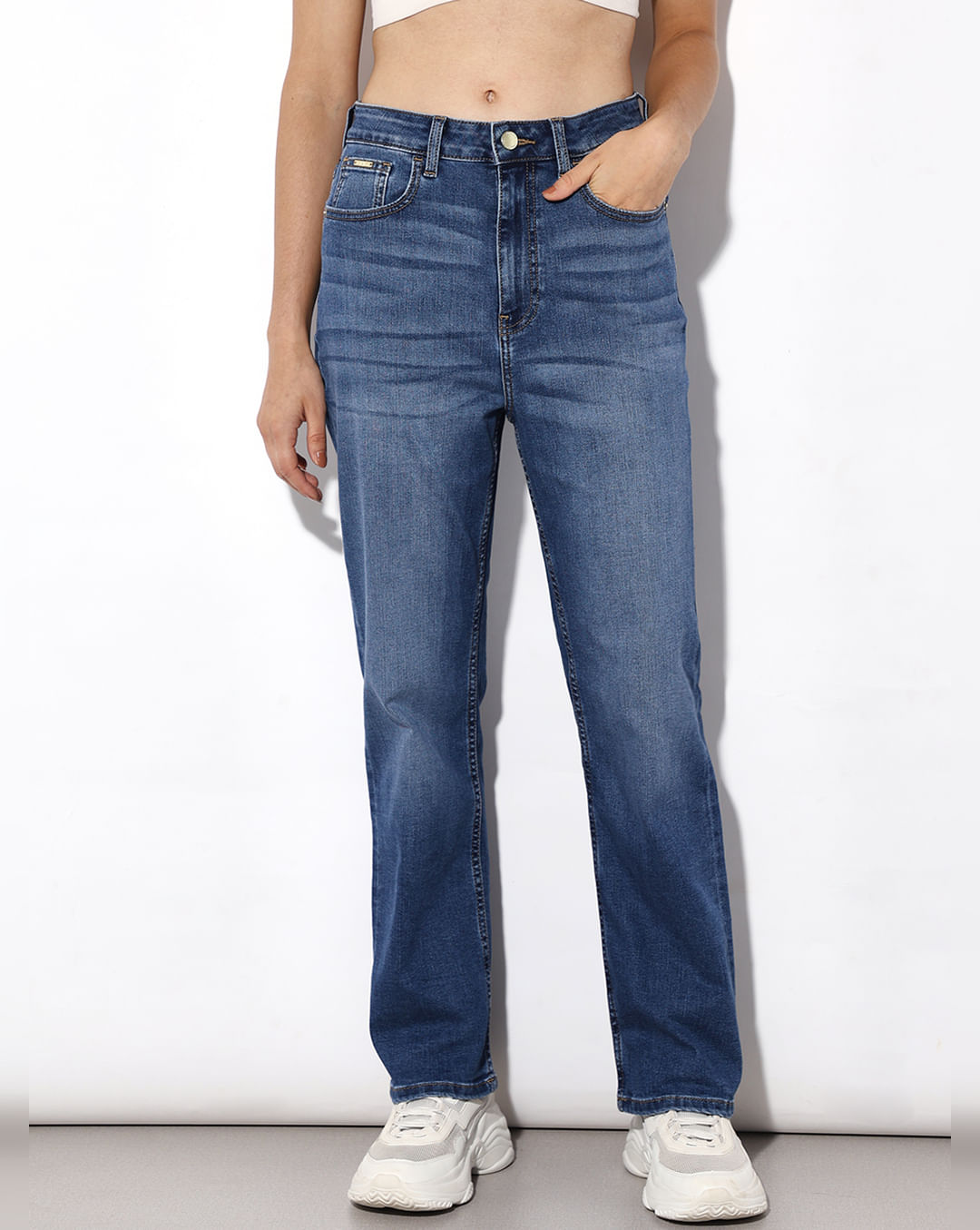 Blue High Rise Straight Fit Jeans