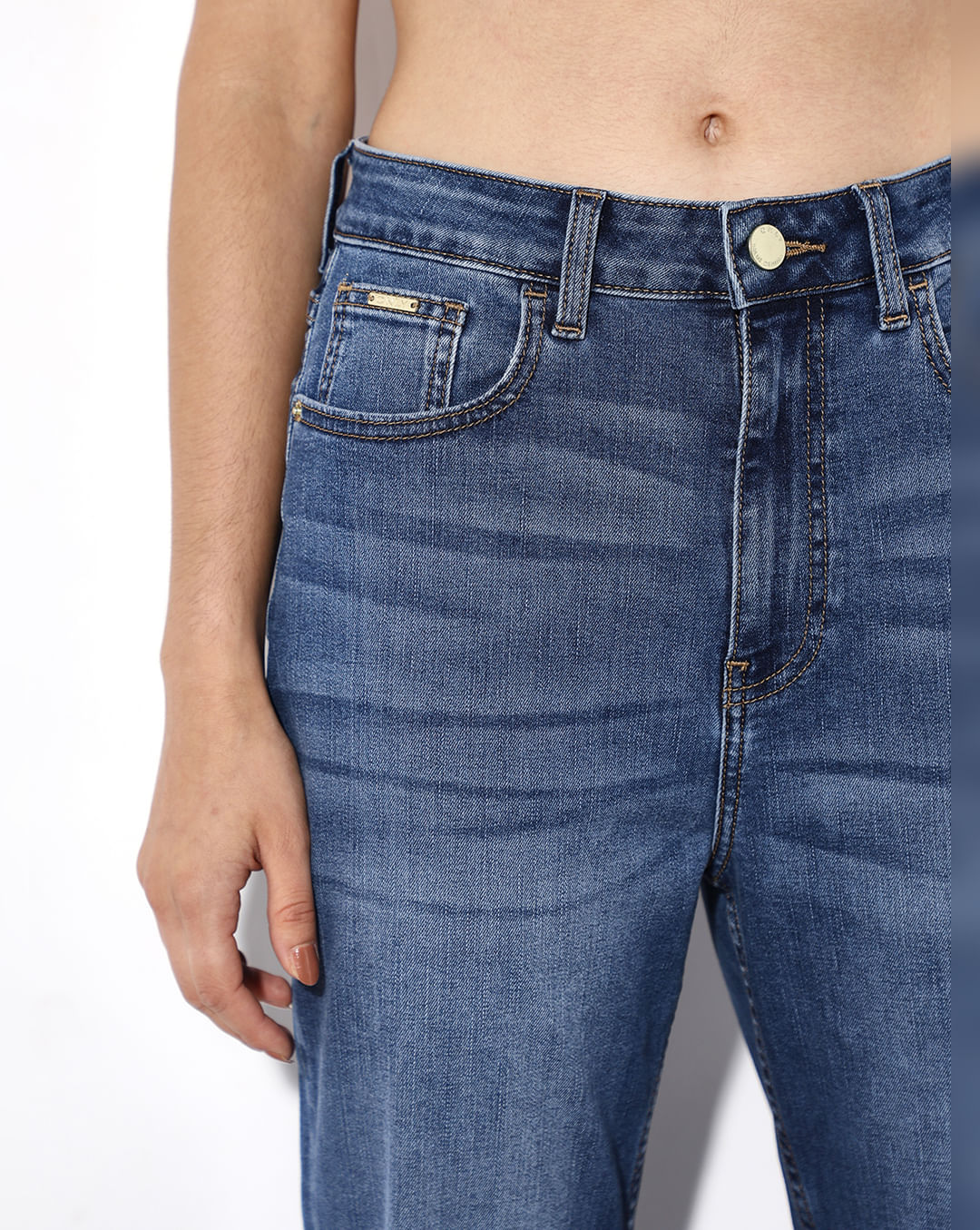 Blue High Rise Straight Fit Jeans