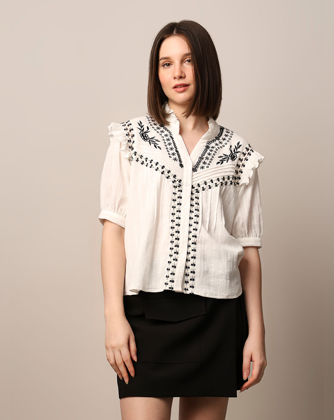 White Embroidered Cotton Top