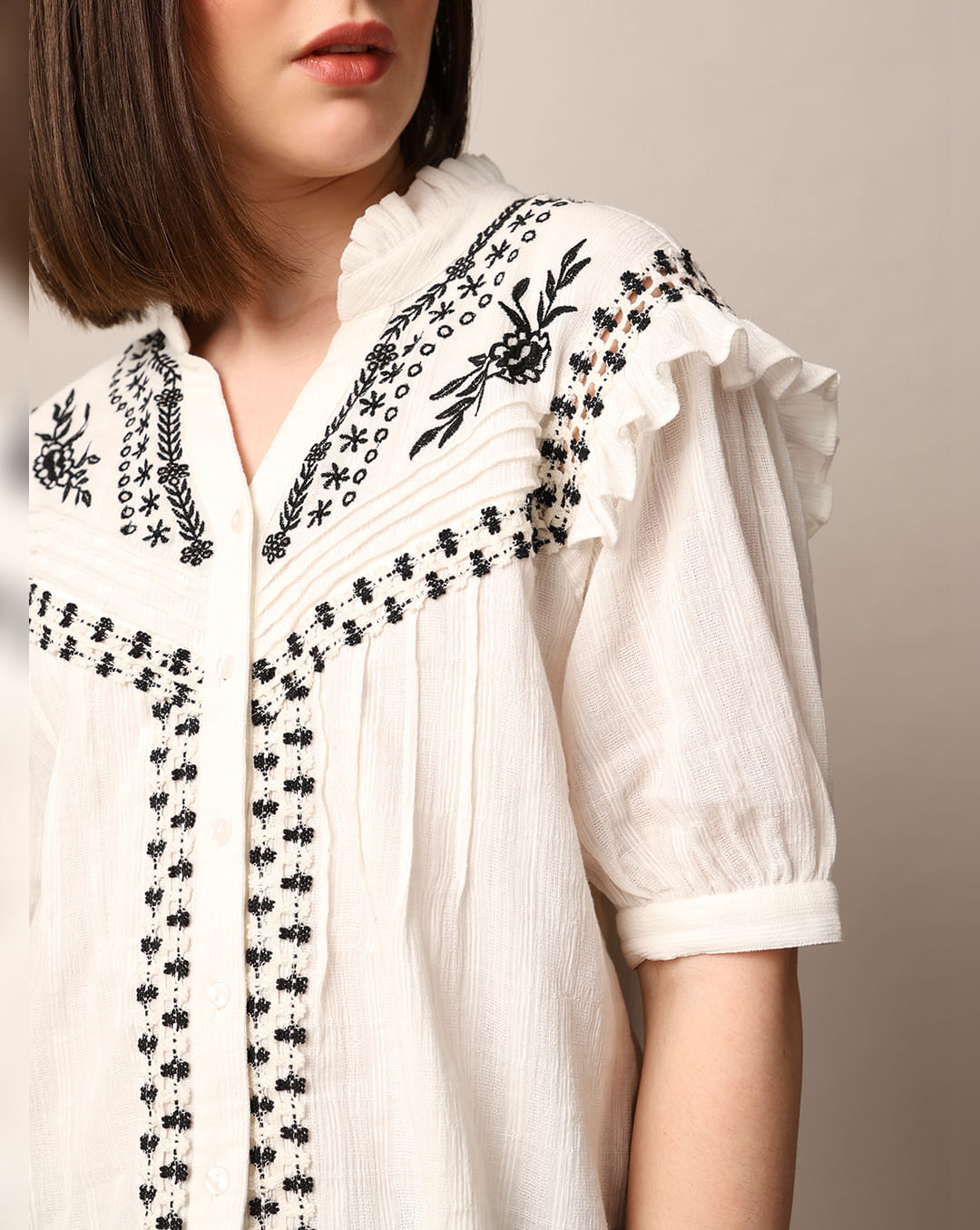 White Embroidered Cotton Top