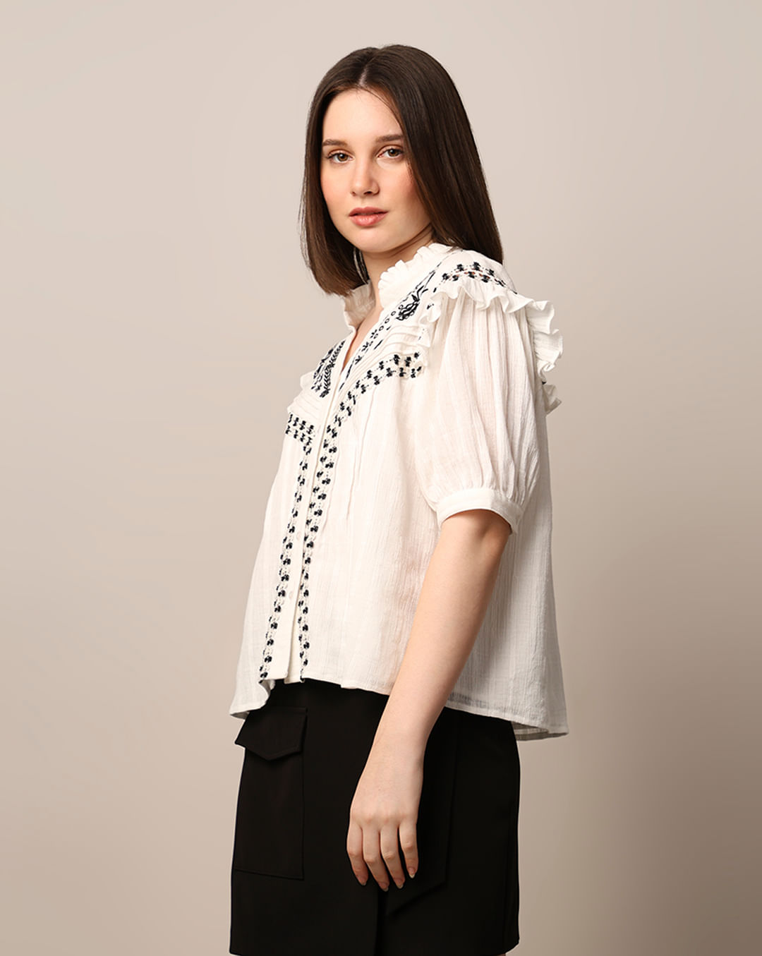 White Embroidered Cotton Top