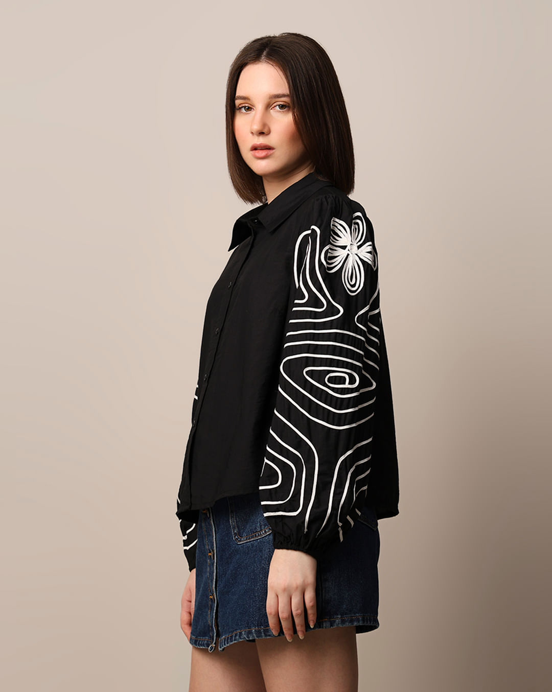 Black Embroidered Detail Shirt