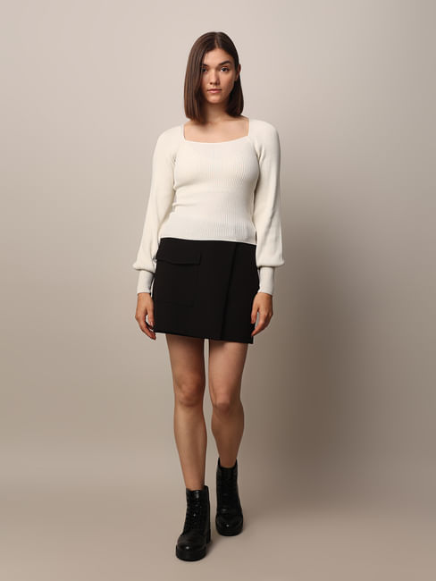 White Rib-Knit Top