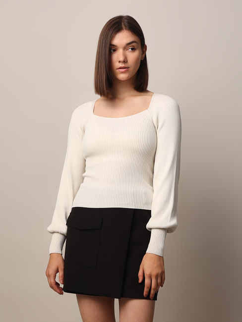 White Rib-Knit Top