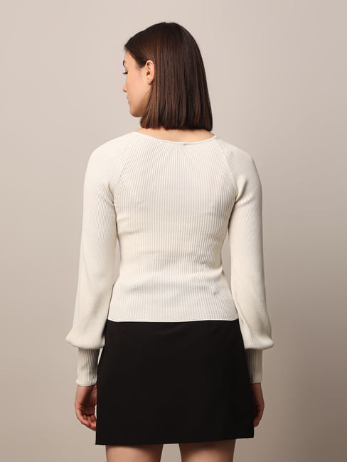 White Rib-Knit Top