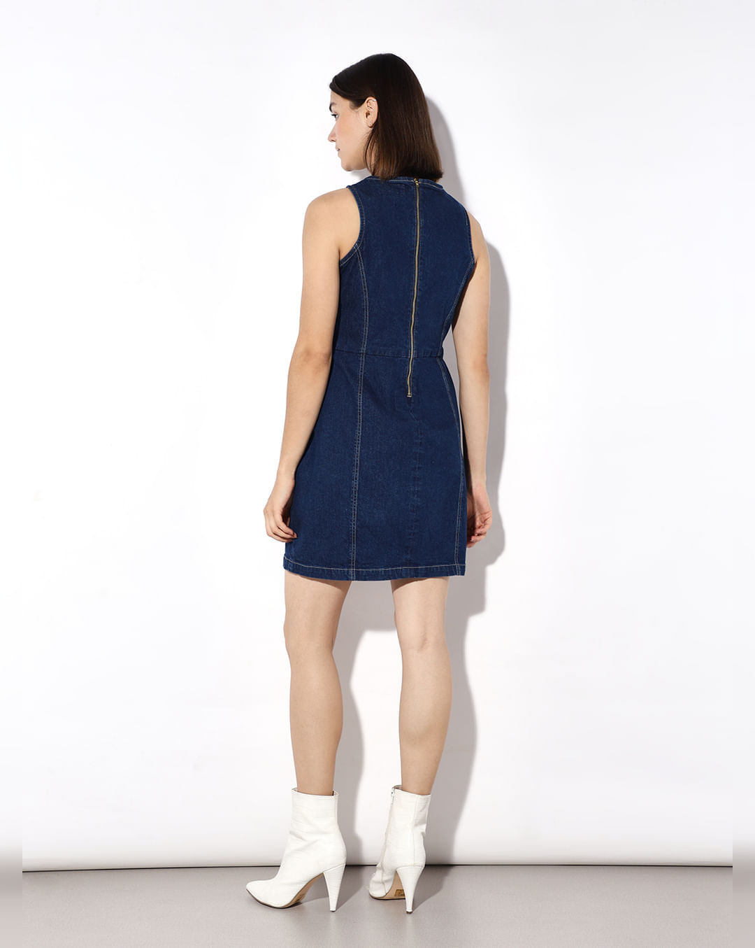 Blue Rhinestone Cut-Out Denim Dress